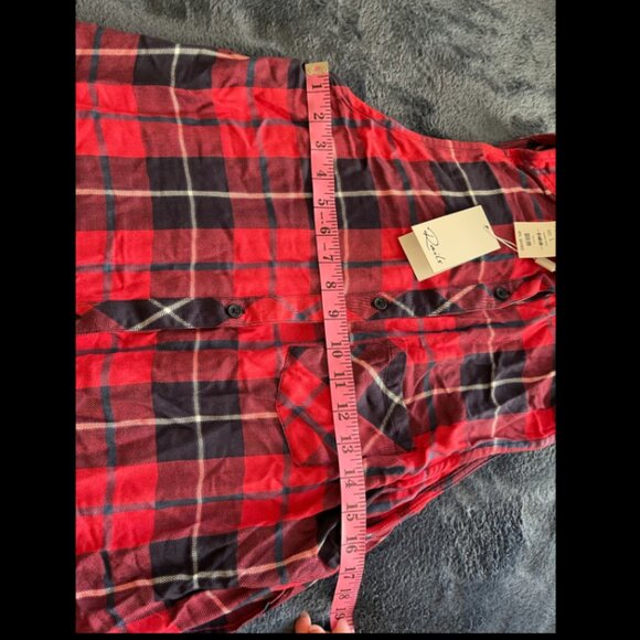 NWT NEW Rails Red Button Up Plaid Long Sleeveless Shirt Dress w/ slits LARGE - Picture 9 of 10